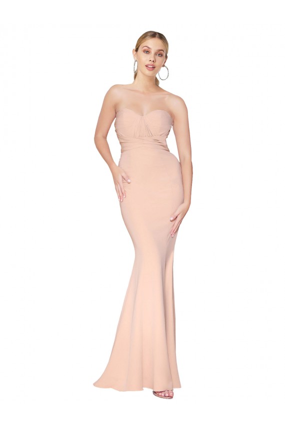 Cheap Sweetheart Shirred Neck Long Floor Length Formal Crepe Bridesmaid Dress / Prom Dress Canada