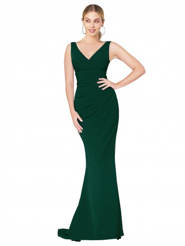 Cheap V-Neck Floor Length Long Formal Crepe Mermaid Bridesmaid Dress / Prom Dress Canada