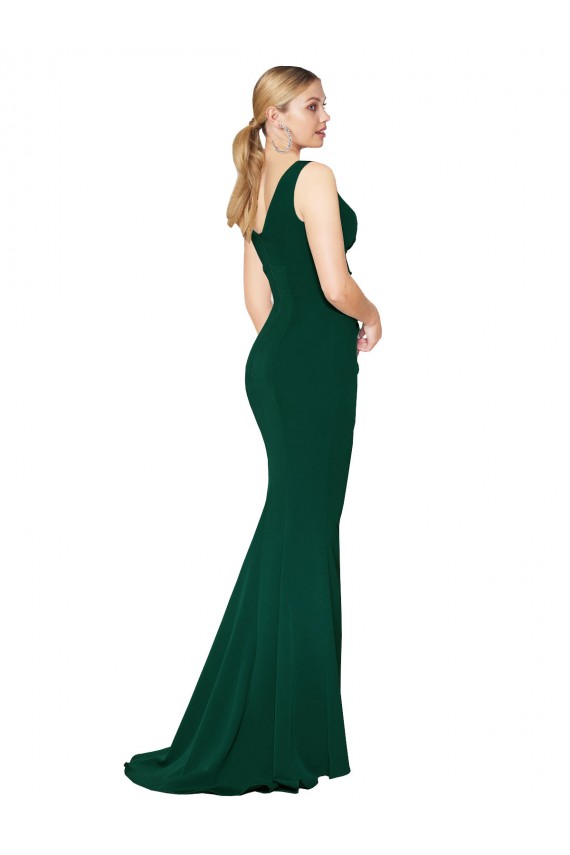 Cheap V-Neck Floor Length Long Formal Crepe Mermaid Bridesmaid Dress / Prom Dress Canada