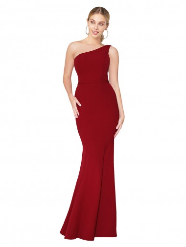 Cheap One Shoulder Long High Neck Sleeveless Mermaid Formal Crepe Bridesmaid Dress / Prom Dress Canada