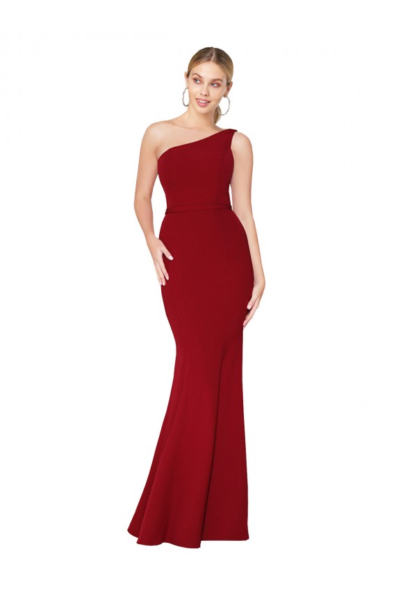 Cheap One Shoulder Long High Neck Sleeveless Mermaid Formal Crepe Bridesmaid Dress / Prom Dress Canada