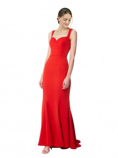 Cheap Long Chapel Train Fishtail Maxi Formal Crepe Bridesmaid Dress / Prom Dress with Sweetheart Neckline Canada
