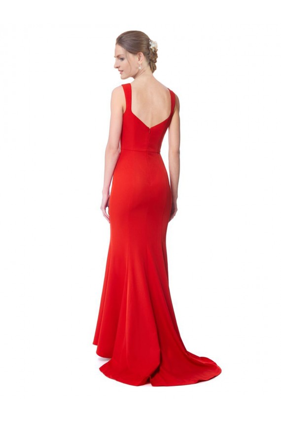 Cheap Long Chapel Train Fishtail Maxi Formal Crepe Bridesmaid Dress / Prom Dress with Sweetheart Neckline Canada