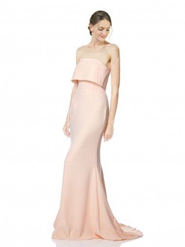 Cheap High Neck Strapless Long Formal Crepe Maxi Bridesmaid Dress / Prom Dress with Overlay Canada