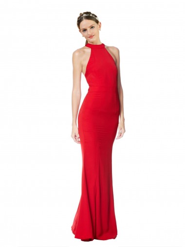 Cheap Halter Neck Keyhole Back Sleeveless Formal Crepe Maxi Bridesmaid Dress / Prom Dress Canada
