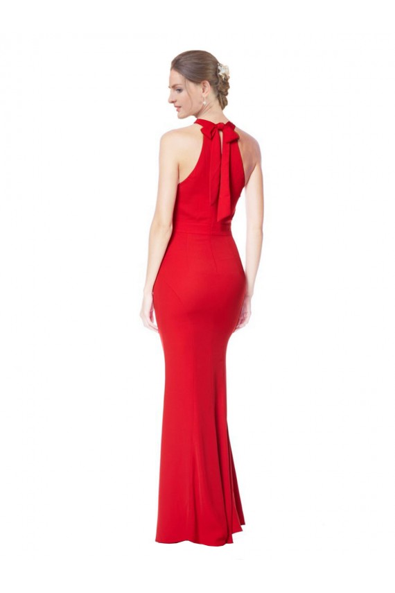 Cheap Halter Neck Keyhole Back Sleeveless Formal Crepe Maxi Bridesmaid Dress / Prom Dress Canada