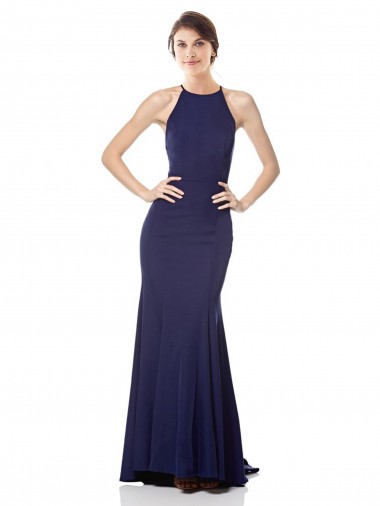 Cheap High Neck Fishtail Formal Crepe Bridesmaid Dress / Prom Dress with Open Back Detail Canada