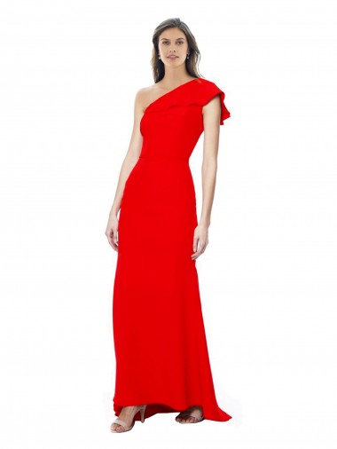 Cheap High Neck Ruffle Frill One Shoulder Maxi Formal Crepe Bridesmaid Dress / Prom Dress Canada