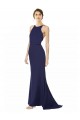 Cheap Fishtail High Neck Maxi Formal Crepe Bridesmiad Dress with Strappy Back Detail Canada