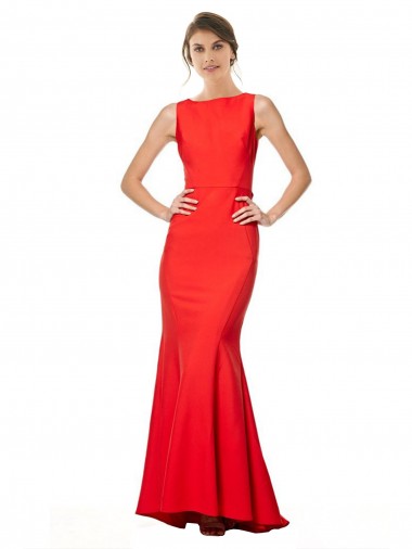 Cheap High Neck Maxi Formal Crepe Bridesmiad Dress with Exaggerated Back Ruffle Canada