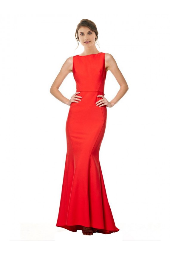 Cheap High Neck Maxi Formal Crepe Bridesmiad Dress with Exaggerated Back Ruffle Canada