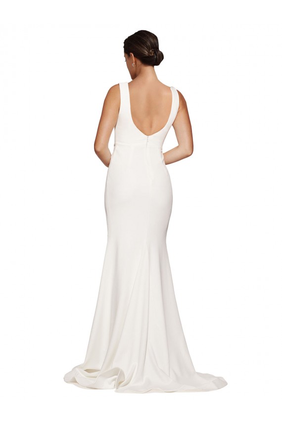 Cheap Square Neck Long Sheath Sweep Train Crepe Bridesmaid Dress / Prom Dress  Canada