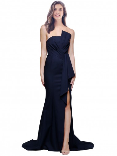 Cheap Long Strapless Sweep Train Low Back Crepe Bridesmaid Dress / Prom Dress Canada