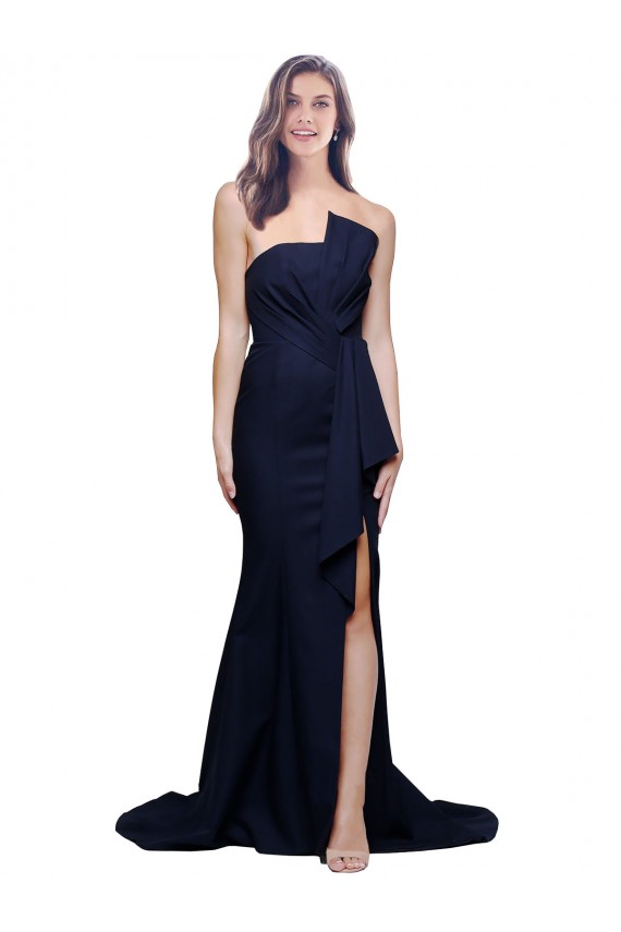 Cheap Long Strapless Sweep Train Low Back Crepe Bridesmaid Dress / Prom Dress Canada