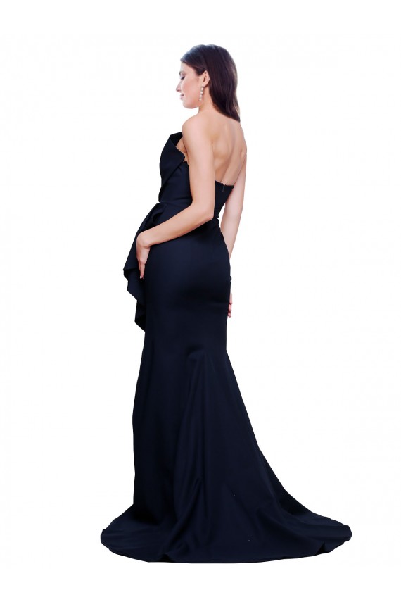 Cheap Long Strapless Sweep Train Low Back Crepe Bridesmaid Dress / Prom Dress Canada