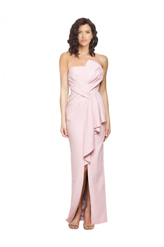 Cheap Strapless Long Full Length Ruffles Low Back Formal Crepe Bridesmaid Dress / Prom Dress Canada