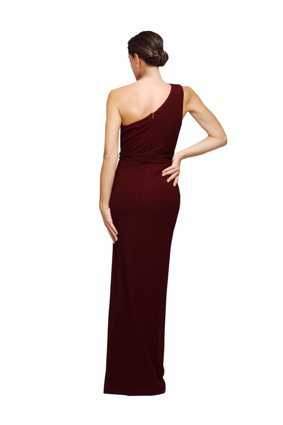 Cheap One Shoulder Sheath Formal Crepe Bridesmaid Dress / Prom Dress with High Side Split Canada