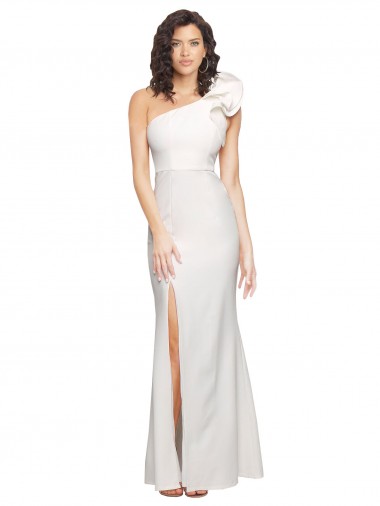 Cheap One Shoulder Long Full Length Formal Crepe Bridesmaid Dress / Prom Dress with Ruffles and Side Split Canada