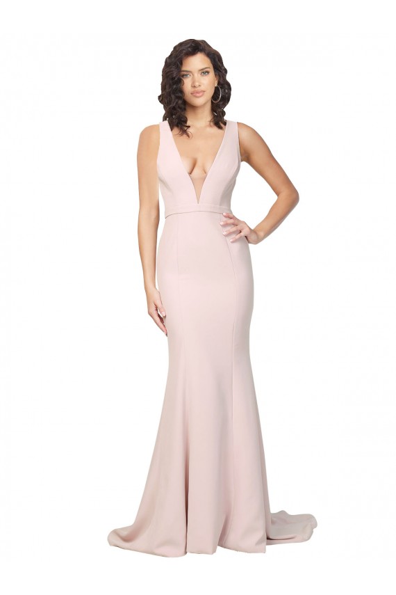 Cheap Deep Plunging V-Neckline Full Length Formal Crepe Bridesmaid Dress / Prom Dress with Deep V-Backline Canada
