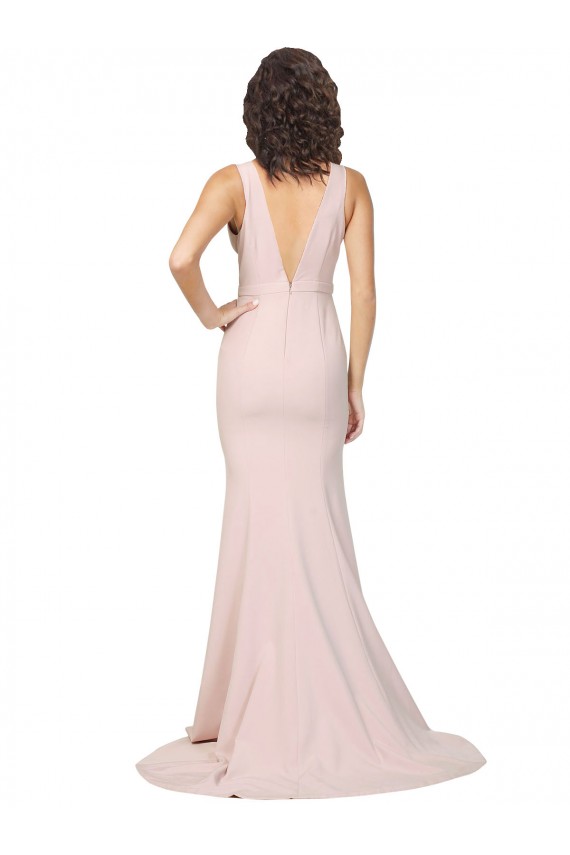 Cheap Deep Plunging V-Neckline Full Length Formal Crepe Bridesmaid Dress / Prom Dress with Deep V-Backline Canada