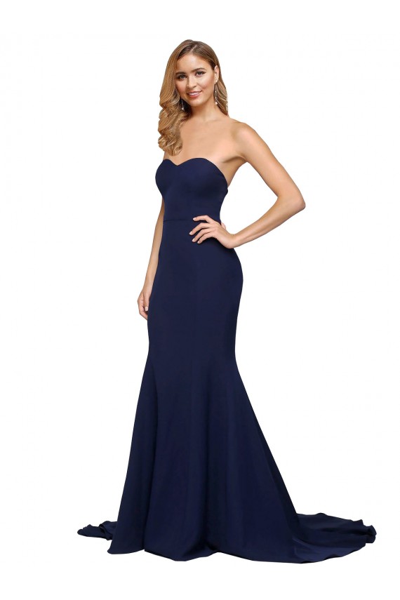 Cheap Fit and Flare Sweetheart Long Formal Crepe Bridesmaid Dress / Prom Dress with Sweep Train Canada