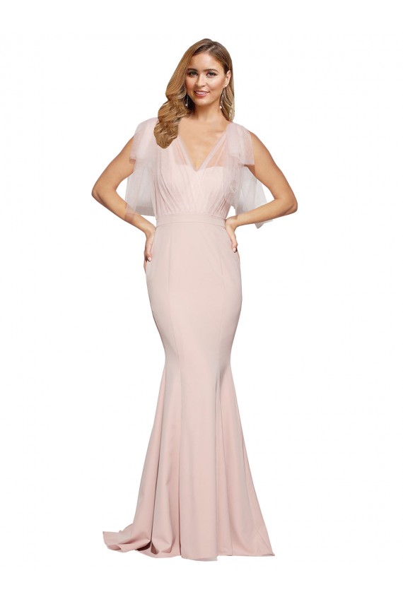 Cheap Double Bow Full Length Sweetheart Formal Crepe Bridesmaid Dress / Prom Dress with Tulle Overlay Canada