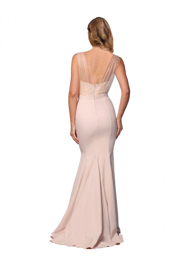 Cheap Full Length Sweetheart Formal Crepe Bridesmaid Dress / Prom Dress with Tulle Overlay Canada