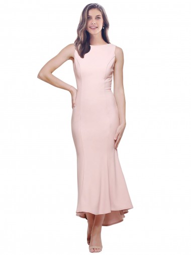 Cheap High Neck Low V-Back Cocktail Midi Length Formal Crepe Bridesmaid Dress / Prom Dress Canada