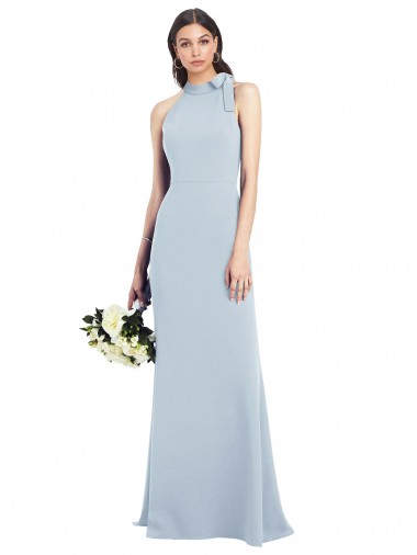 Cheap Halter Bow Neck Open Back Soft Full Length Trumpet Bridesmaid Dress / Prom Dress Canada