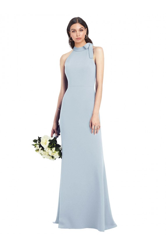 Cheap Halter Bow Neck Open Back Soft Full Length Trumpet Bridesmaid Dress / Prom Dress Canada