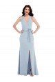Cheap Open Back Halter Maxi Formal Crepe Bridesmaid Dress / Prom Dress with Draped Bow Canada