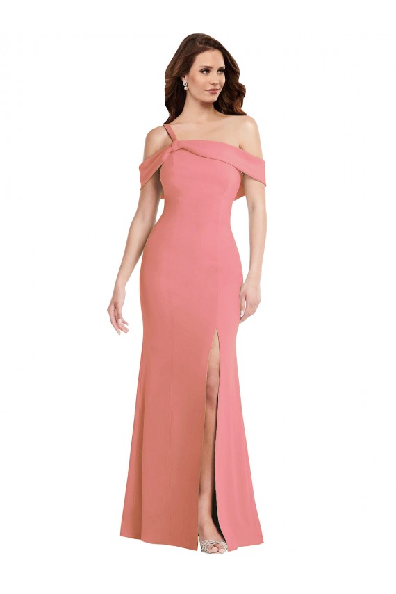 Cheap One Shoulder Draped Cuff Maxi Bridesmaid Dress / Prom Dress with Front Slit Canada