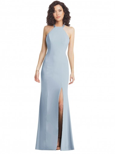 Cheap High Neck Halter Formal Crepe Bridesmaid Dress / Prom Dress with Twist Criss Cross Back Canada