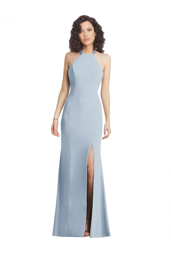 Cheap High Neck Halter Formal Crepe Bridesmaid Dress / Prom Dress with Twist Criss Cross Back Canada