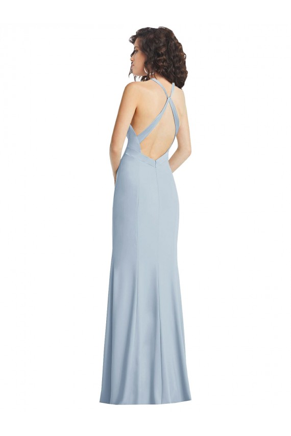 Cheap High Neck Halter Formal Crepe Bridesmaid Dress / Prom Dress with Twist Criss Cross Back Canada