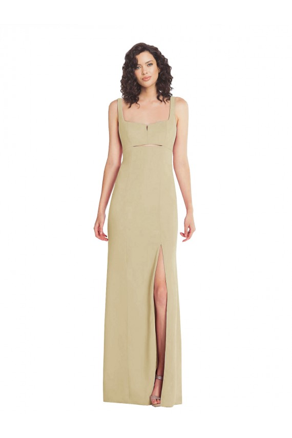 Cheap Wide Strap Slash Cutout Empire Formal Crepe Bridesmaid Dress / Prom Dress with Front Slit Canada