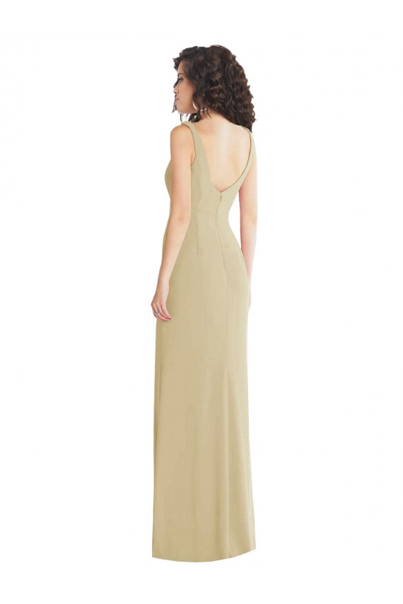 Cheap Wide Strap Slash Cutout Empire Formal Crepe Bridesmaid Dress / Prom Dress with Front Slit Canada