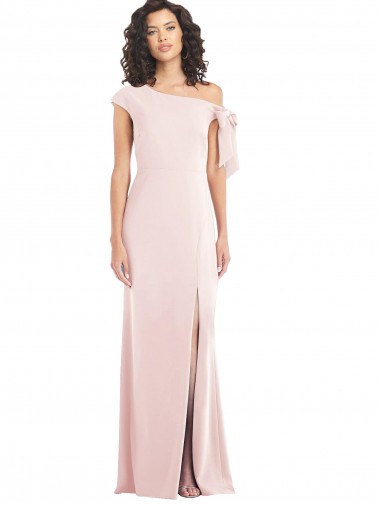 Cheap Off the Shoulder Tie Detail Trumpet Formal Crepe Bridesmaid Dress / Prom Dress with Front Slit Canada