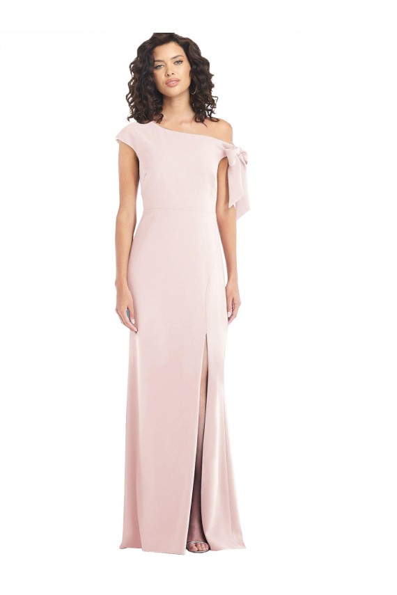 Cheap Off the Shoulder Tie Detail Trumpet Formal Crepe Bridesmaid Dress / Prom Dress with Front Slit Canada
