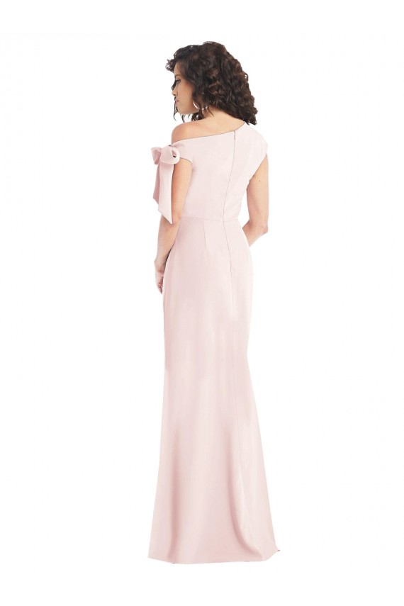 Cheap Off the Shoulder Tie Detail Trumpet Formal Crepe Bridesmaid Dress / Prom Dress with Front Slit Canada