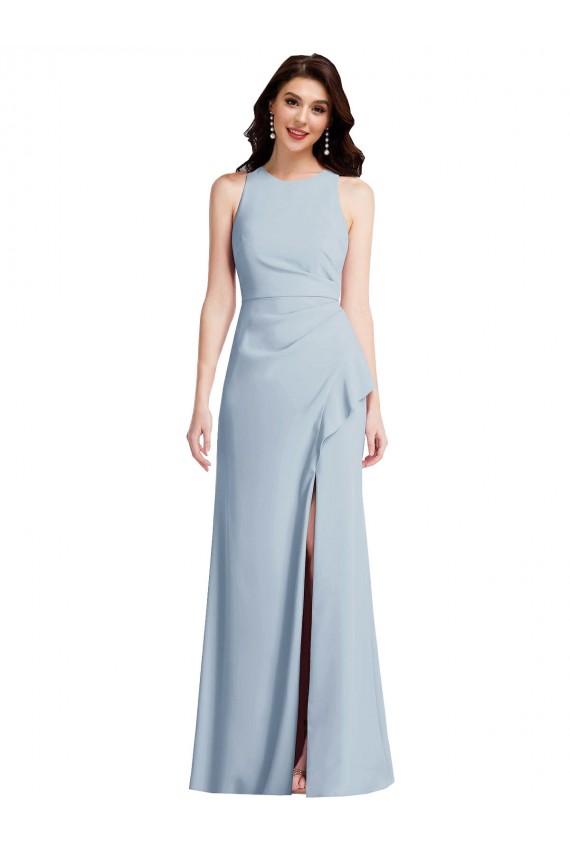 Cheap Halter Maxi Bridesmaid Dress / Prom Dress with Cascade Ruffle Slit Canada
