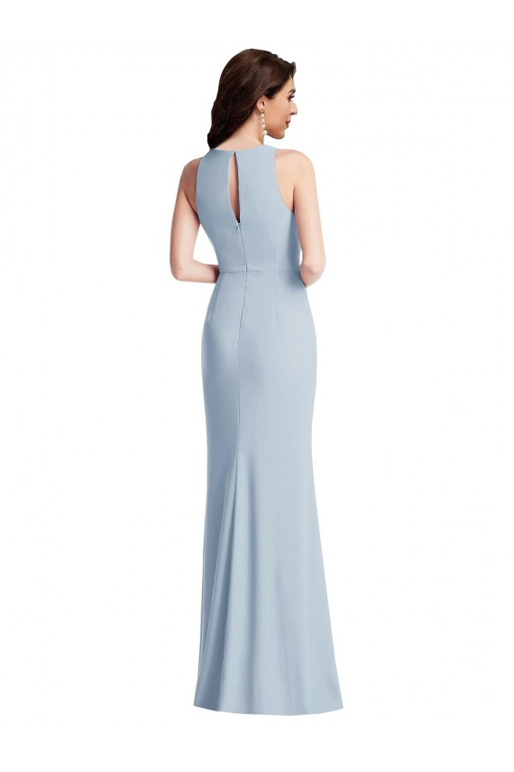 Cheap Halter Maxi Bridesmaid Dress / Prom Dress with Cascade Ruffle Slit Canada