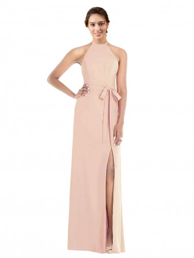 Cheap Halter Criss Cross Cutout Back Maxi Formal Crepe Bridesmaid Dress / Prom Dress Canada