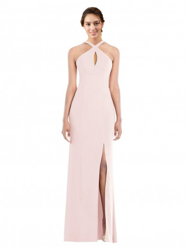 Cheap Criss Cross Halter Princess Line Trumpet Formal Crepe Bridesmaid Dress / Prom Dress Canada