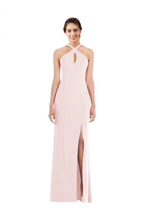 Cheap Criss Cross Halter Princess Line Trumpet Formal Crepe Bridesmaid Dress / Prom Dress Canada
