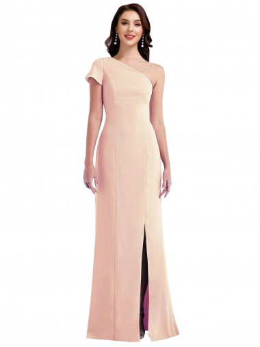 Cheap One Shoulder Cap Sleeves Trumpet Formal Crepe Bridesmaid Dress / Prom Dress with Front Slit Canada