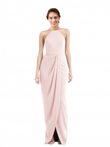 Cheap Halter Draped Tulip Skirt Maxi Bridesmaid Dress / Prom Dress Canada