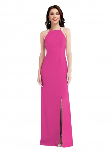 Cheap Open Back High Neck Halter Trumpet Formal Crepe Bridesmaid Dress / Prom Dress Canada