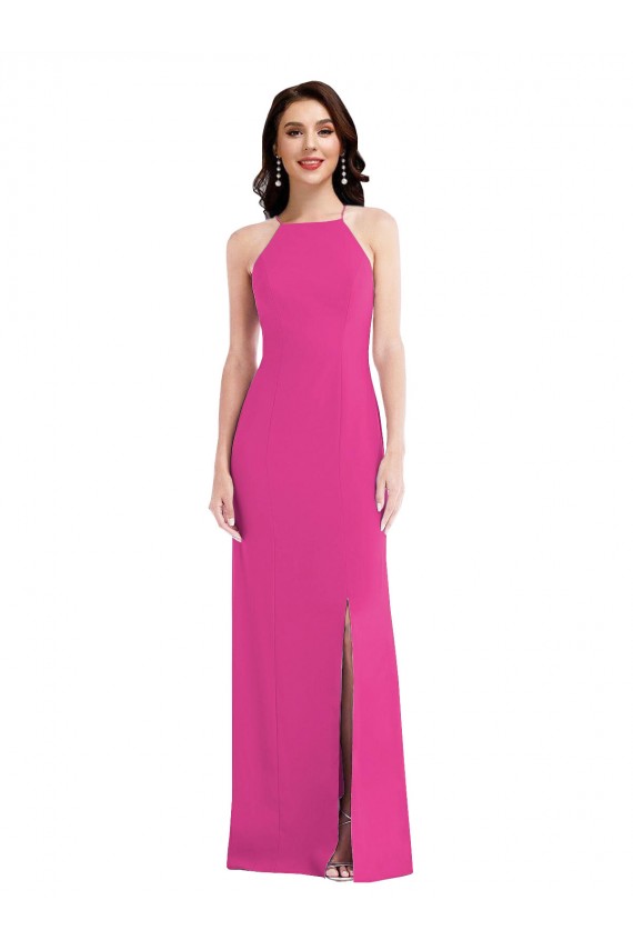 Cheap Open Back High Neck Halter Trumpet Formal Crepe Bridesmaid Dress / Prom Dress Canada