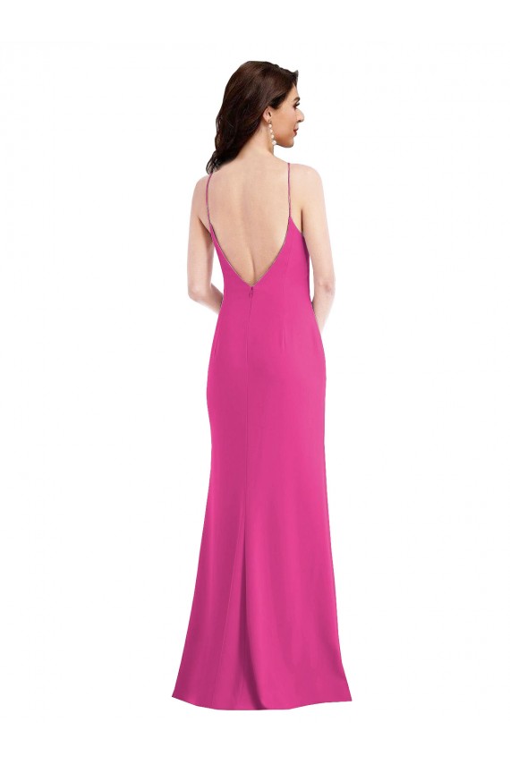 Cheap Open Back High Neck Halter Trumpet Formal Crepe Bridesmaid Dress / Prom Dress Canada